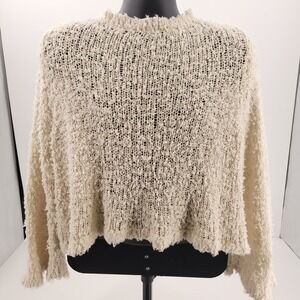 Zara Textured Knit Sweater Jumper Cream Medium Fuzzy Long Sleeve Pull Over Comfy